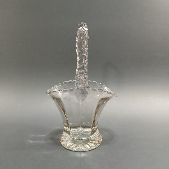 Small Clear Glass Vintage Wedding Bridal Basket Vase with Handle 6x3" *Imperfect - Picture 3 of 9